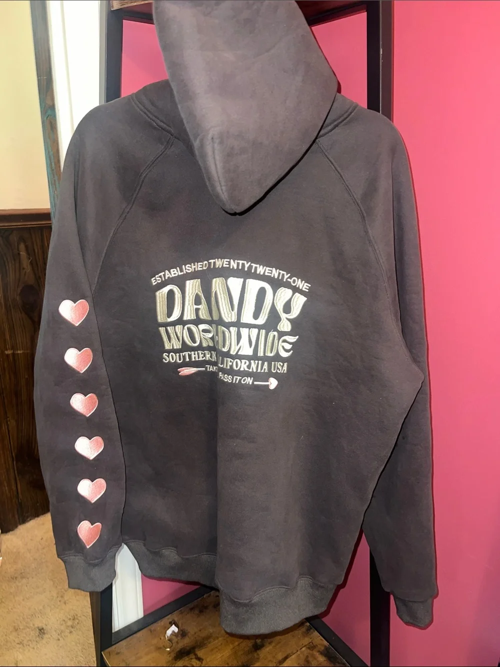 DANDY Worldwide Graphic Hoodie with Heart Sleeve - Picture 1 of 6